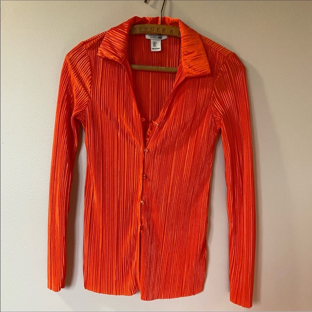 Rachel Zoe Orange Pleated Satin Top